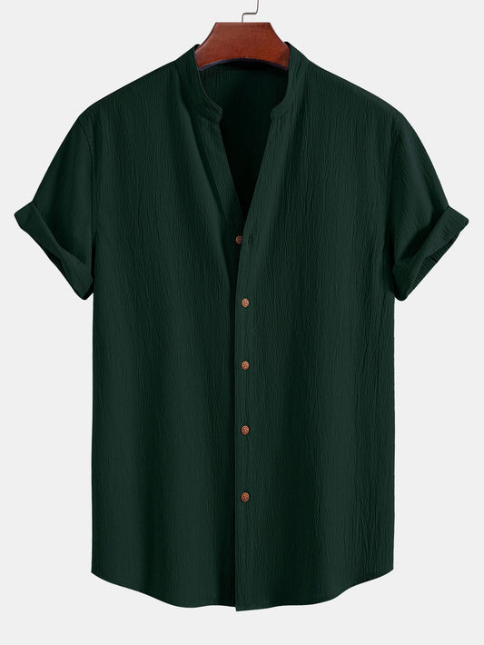 Crinkled Textured V Neck Shirt