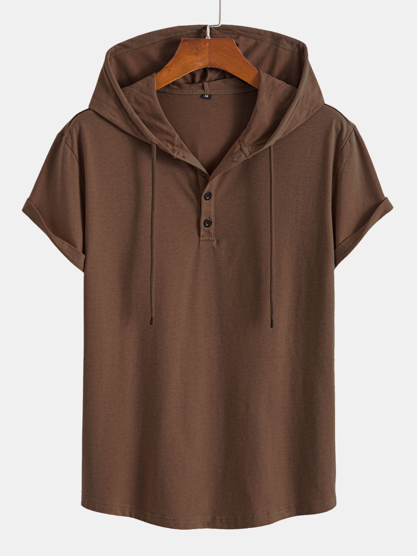 Short Sleeve Henley Hooded T-Shirt