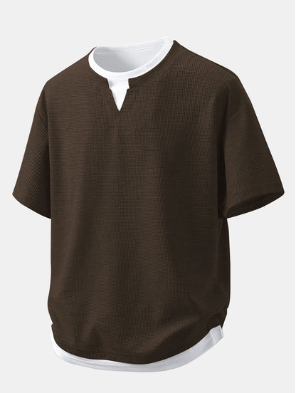 Relax Fit 2 In 1 Notched Collar Waffle T-Shirt