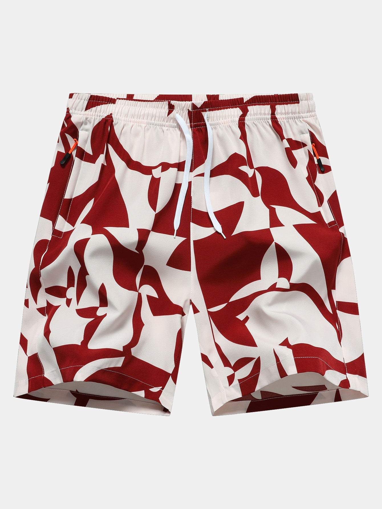 Color Block Print Zipper Pocket Shorts