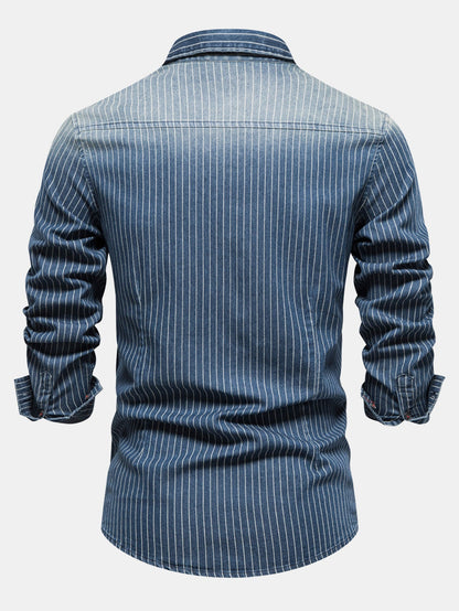 Stripe Washed Denim Shirt With Pockets