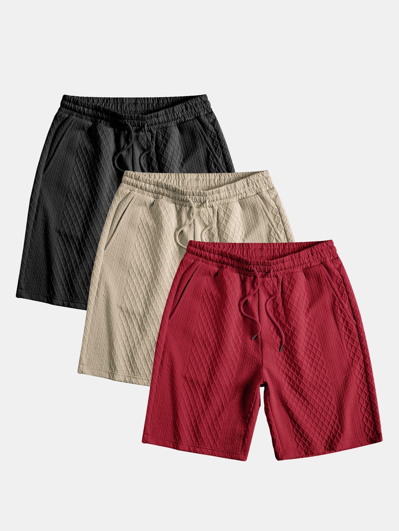 3 Pieces Diamond Geometric Jacquard Drawstring Shorts