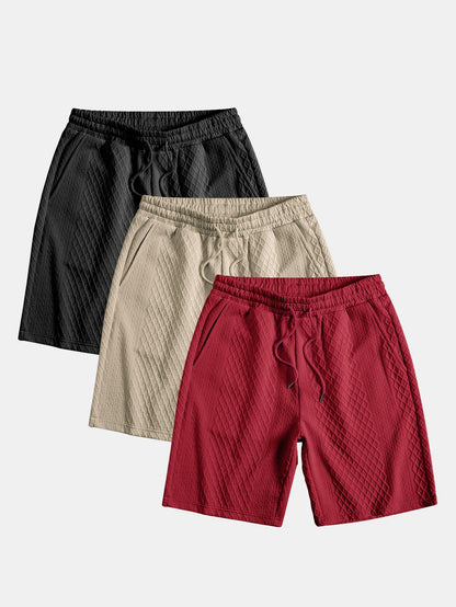 3 Pieces Diamond Geometric Jacquard Drawstring Shorts