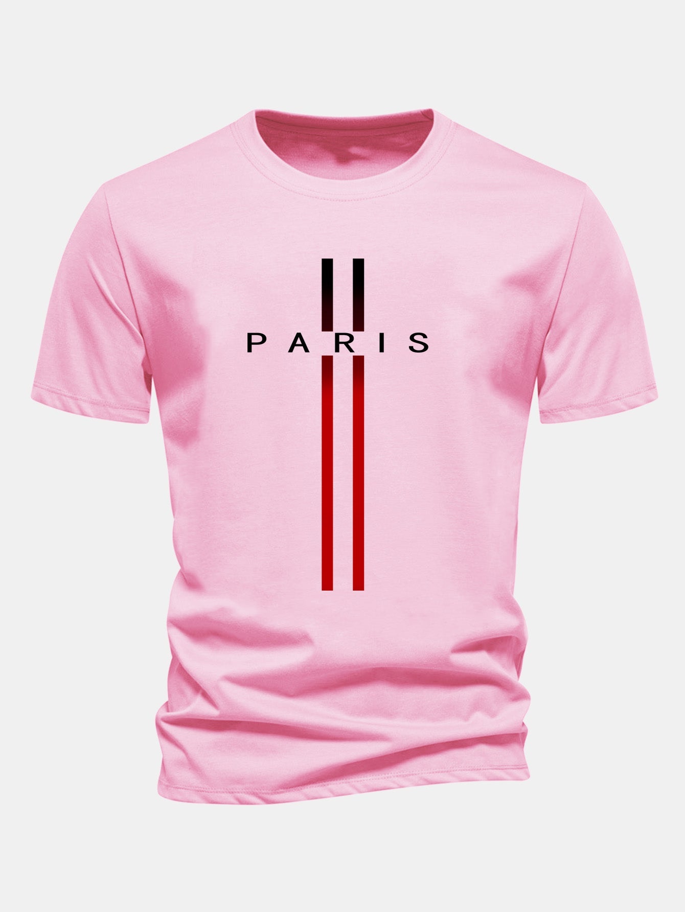 Regular Fit Stripe Paris Print Cotton T-Shirt