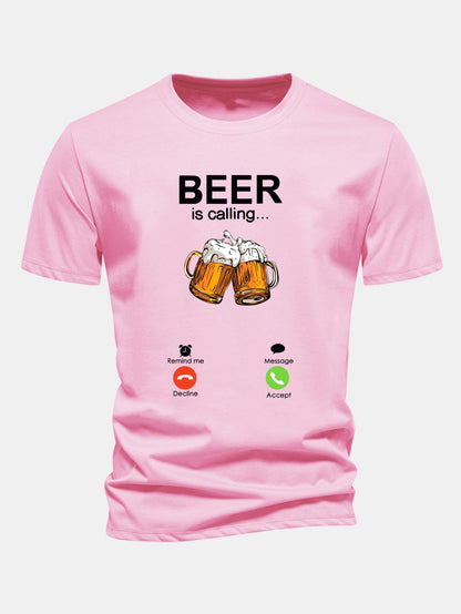 Regular Fit Beer Is Calling Print Cotton T-Shirt