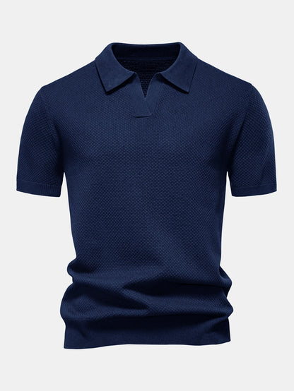 Pineapple Texture Knit V Neck Polo Shirt