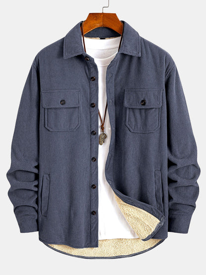Teddy Lined Corduroy Button Up Overshirt
