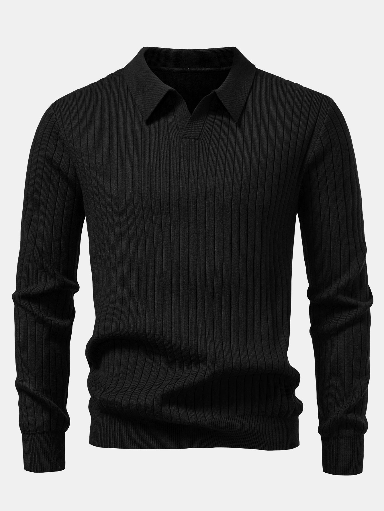 Long Sleeve Ribbed Knit Johnny Collar Polo Shirt