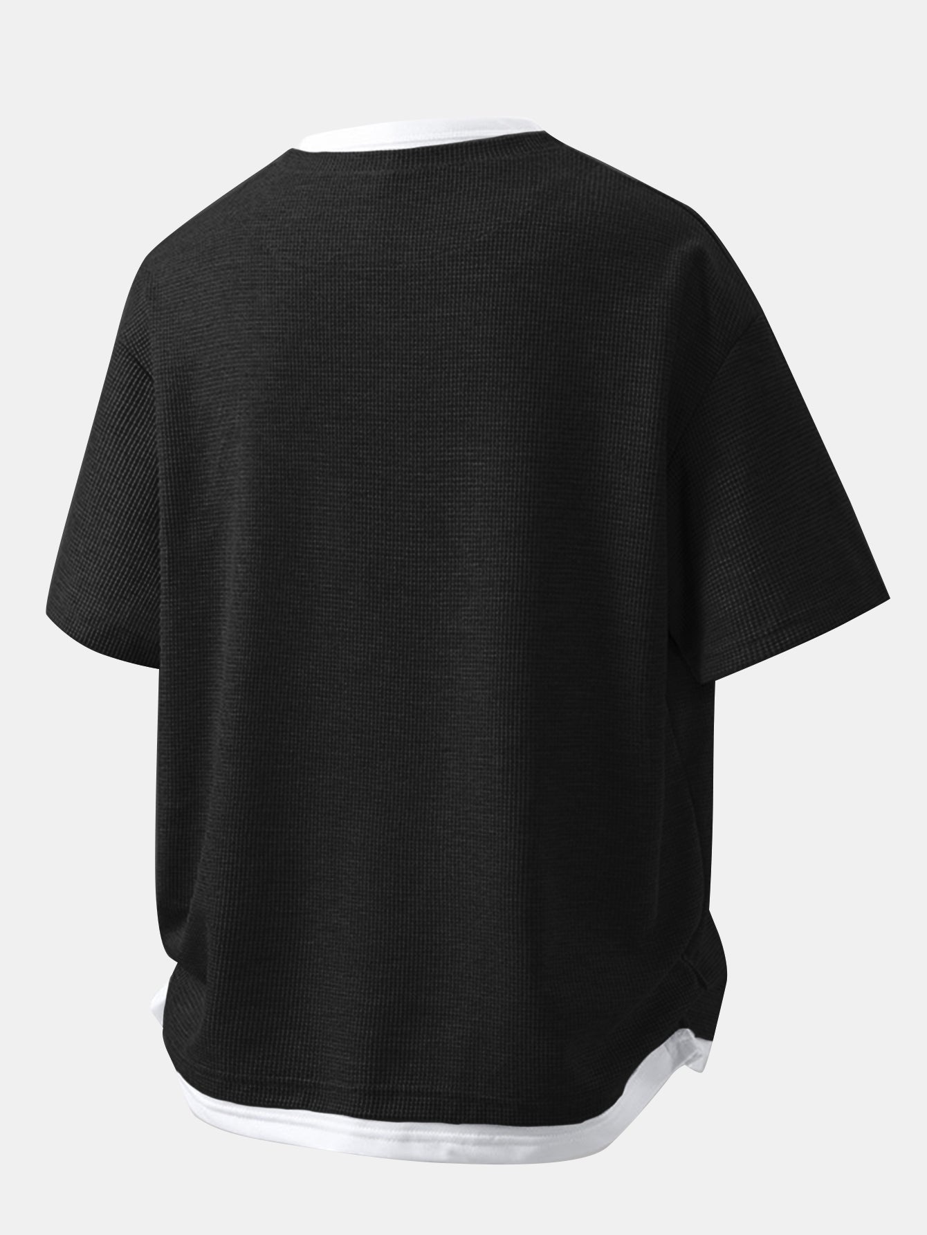 Relax Fit Smiley Face Print 2 In 1 Notched Collar Waffle T-Shirt