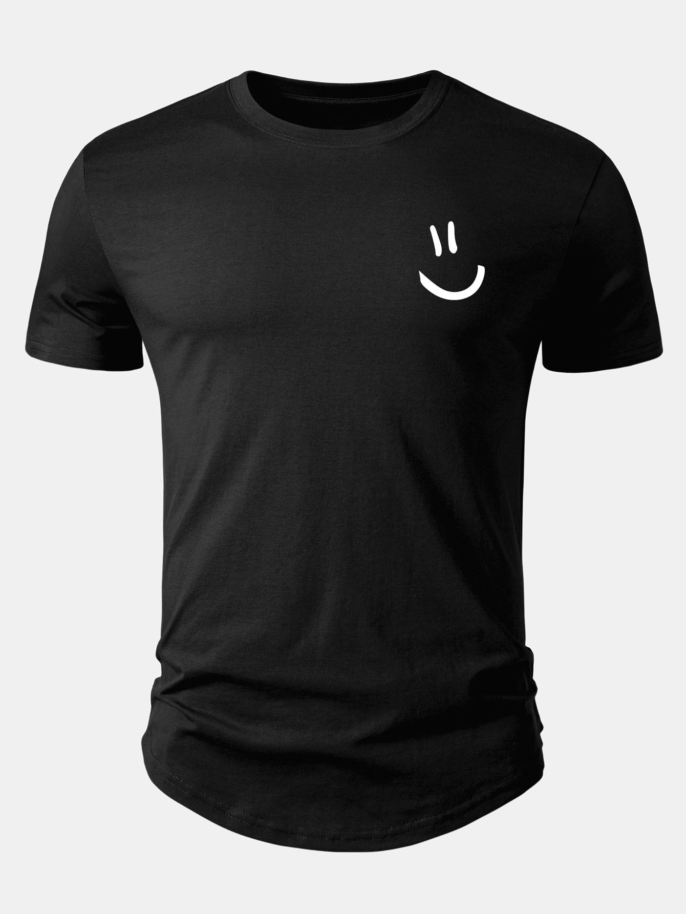 Smiley Print Cotton Arc Hem T-Shirt