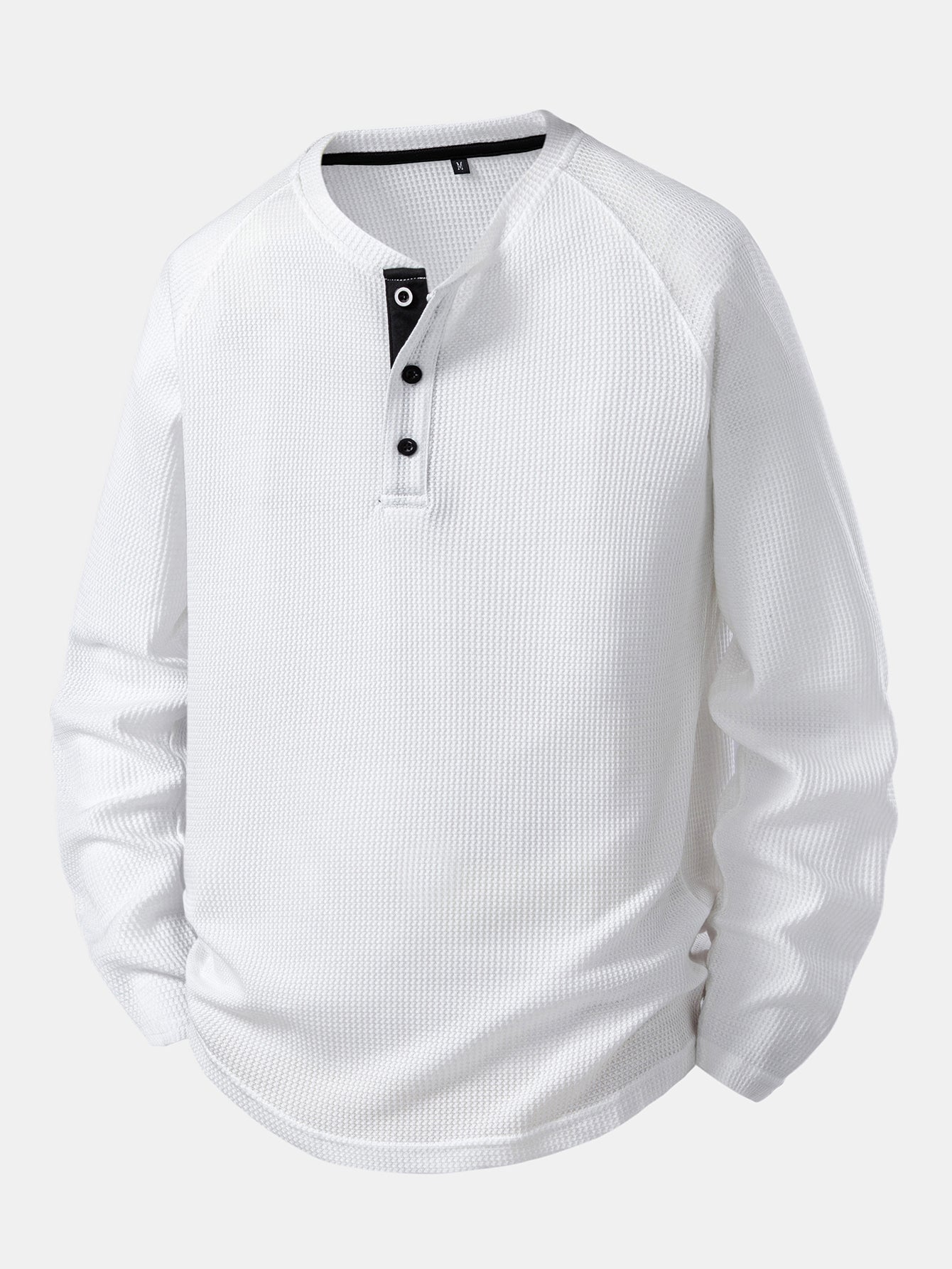 Long Sleeve Arc Hem Waffle Henley Shirt
