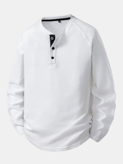 Long Sleeve Arc Hem Waffle Henley Shirt