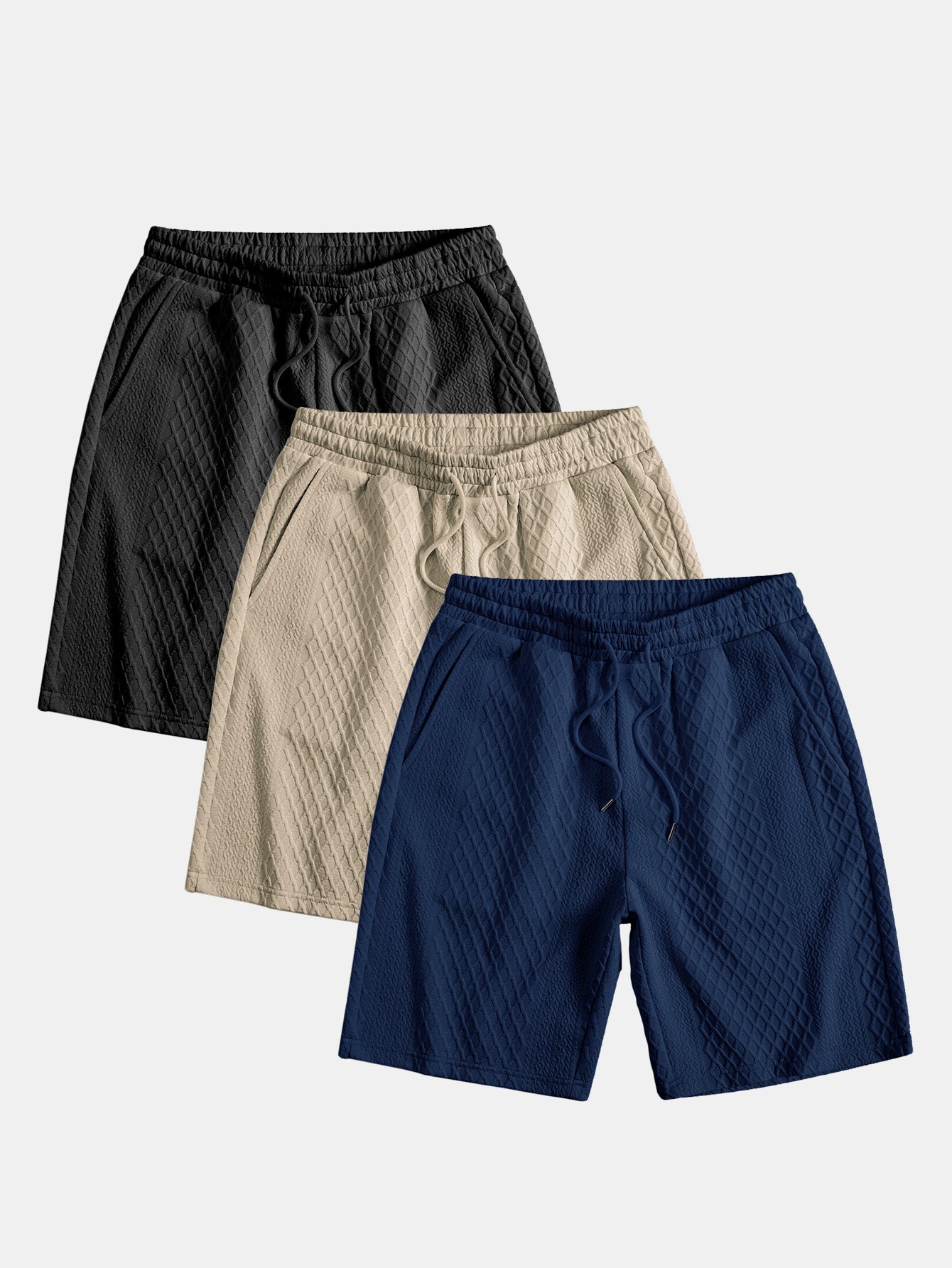 3 Pieces Diamond Geometric Jacquard Drawstring Shorts
