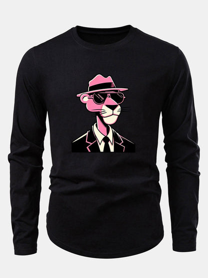 Pink Panther Gentleman Print Cotton Arc Hem T-Shirt
