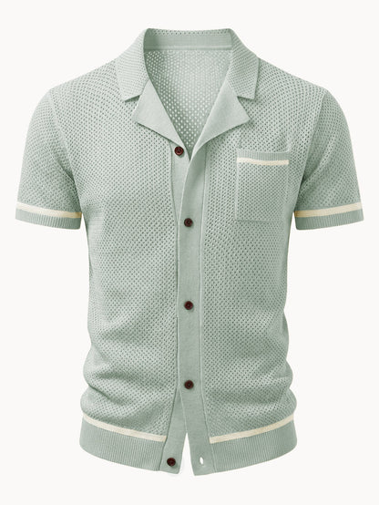 Contrast Trim Open Knit Shirt