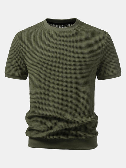 Short Sleeve Waffle Ribbed Hem T-Shirt