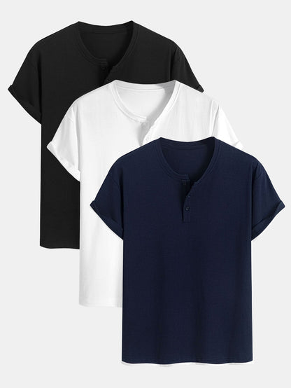 3 Pieces Cotton Henley T-Shirts