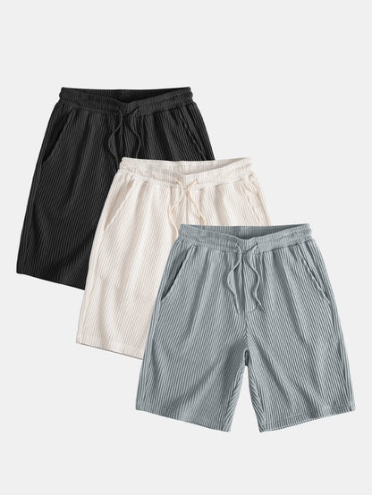 3 Pieces Drawstring Knitted Waffle Shorts