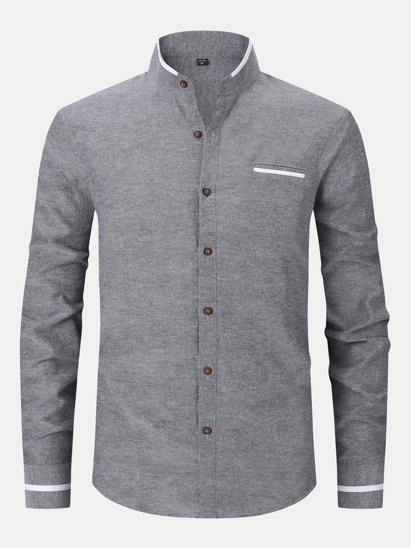 قميص أوكسفورد بأكمام طويلة وياقة قائمة بتصميم متنوع