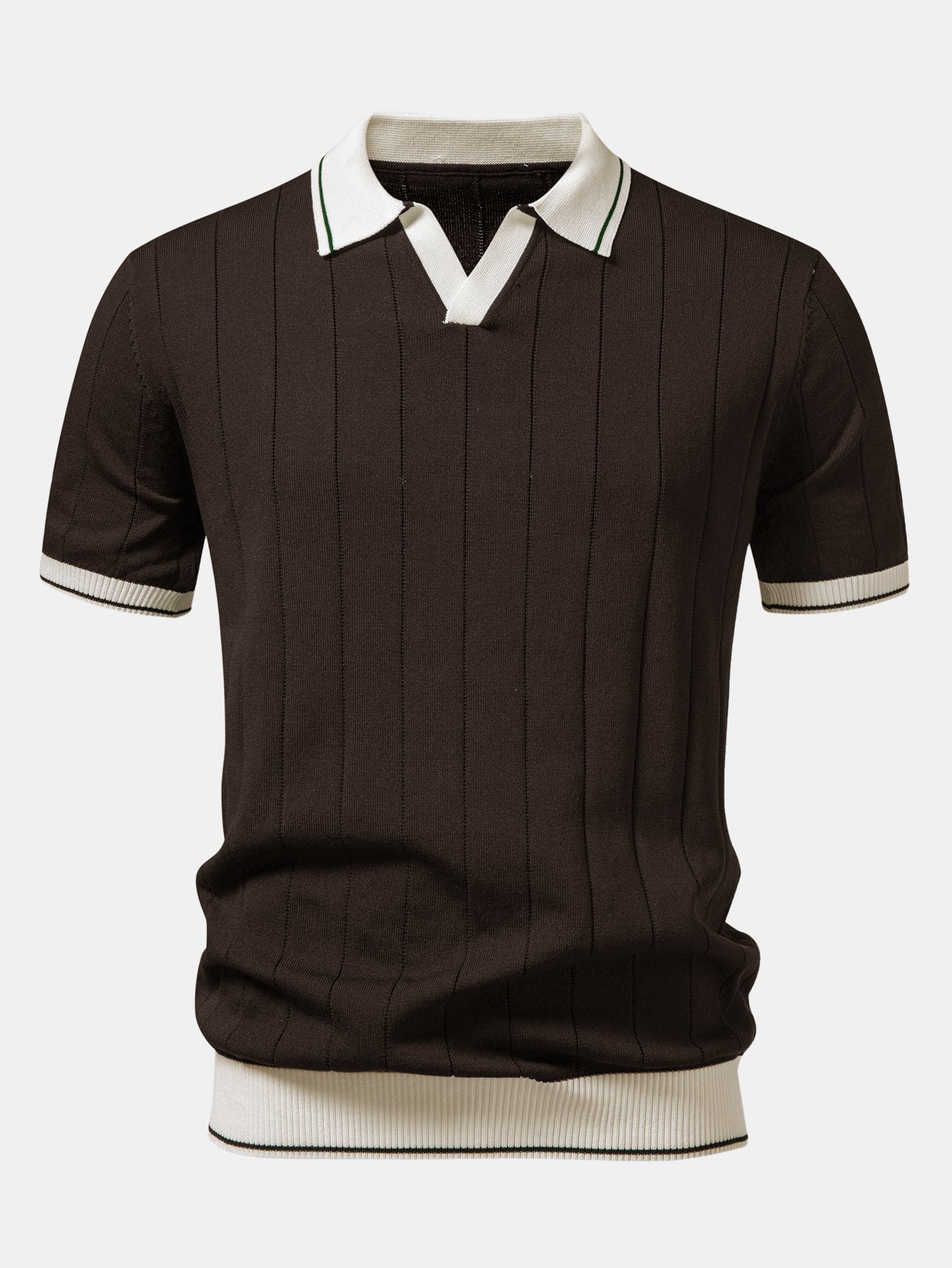 Contrast Trim Ribbed Johnny Collar Knit Polo