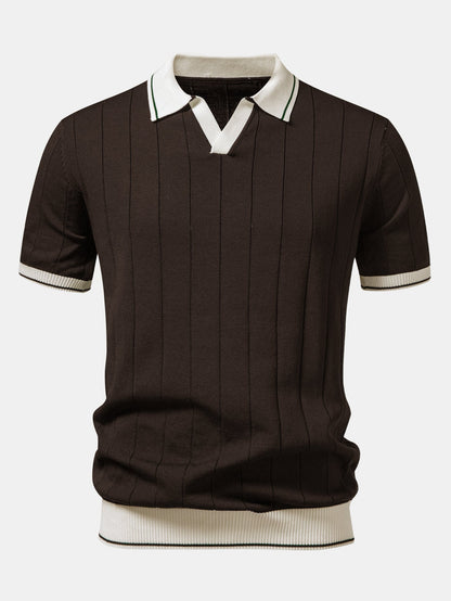 Contrast Trim Ribbed Johnny Collar Knit Polo