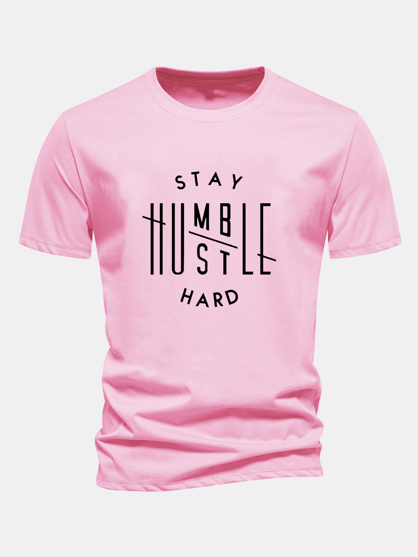 Regular Fit Stay Humble Hustle Hard Print Cotton T-Shirt