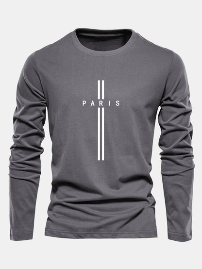 Long Sleeve Paris Stripe Print Cotton T-Shirt