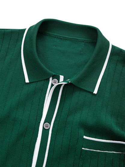 Contrast Trim Ribbed Knit Shirt