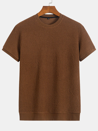Short Sleeve Waffle Ribbed Hem T-Shirt