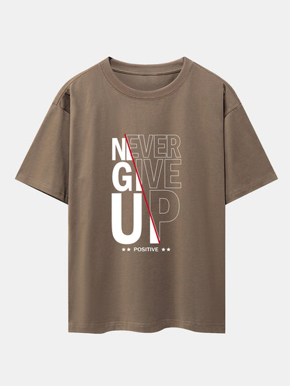 Never Give Up Print Drop Shoulder Oversize T-Shirt