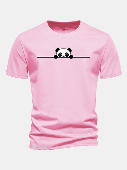 Regular Fit Peeking Panda Print Cotton T-Shirt