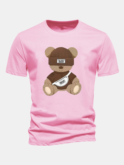 Regular Fit Stripe Bear Print Cotton T-Shirt