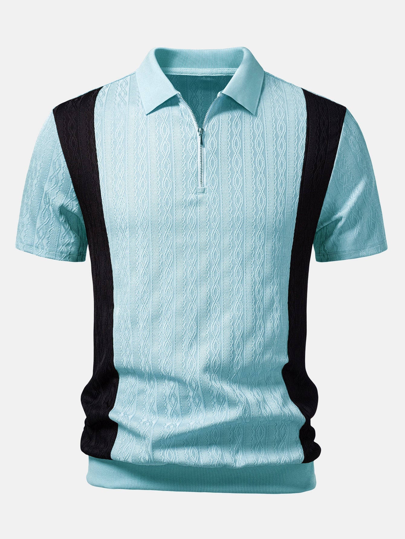 Two Tone Twisted Jacquard Zipper Knit Polo
