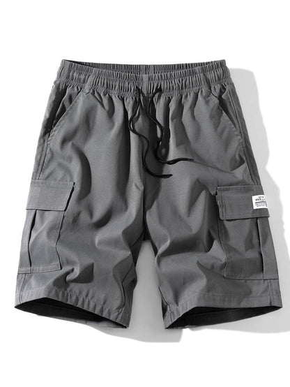 Solid Color Cargo Drawstring Shorts