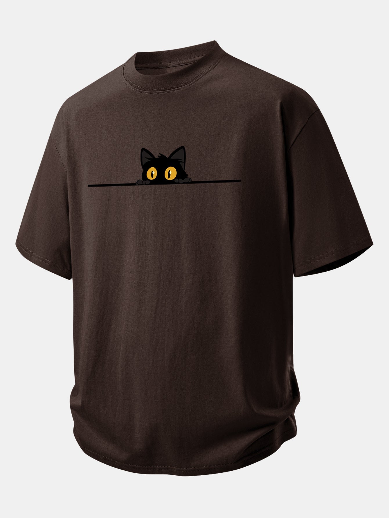 Relax Fit Black Cat Print Cotton T-Shirt