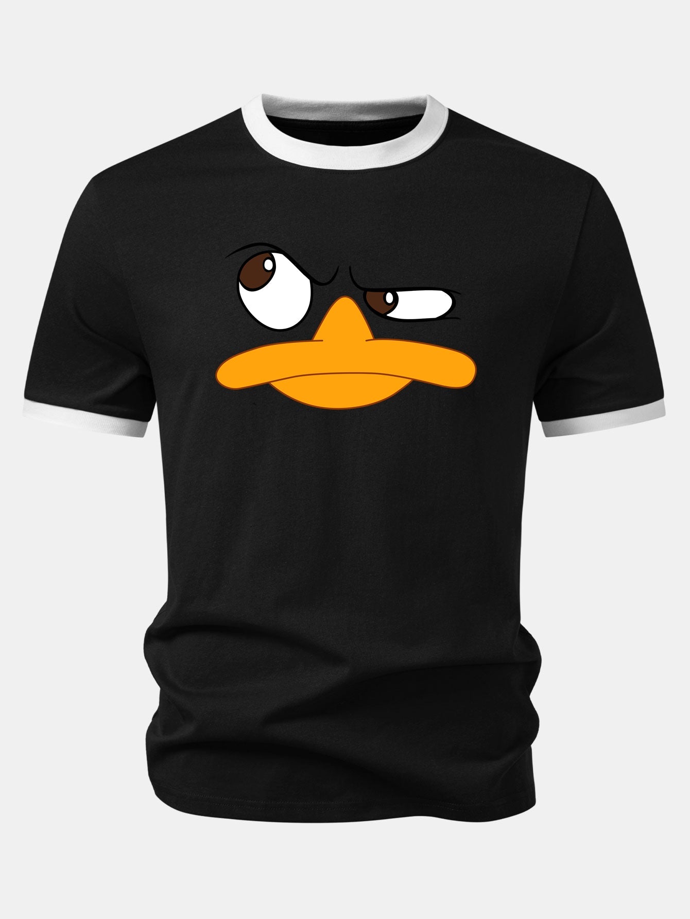 Emoji Duck Print Contrast Ringer T-Shirt
