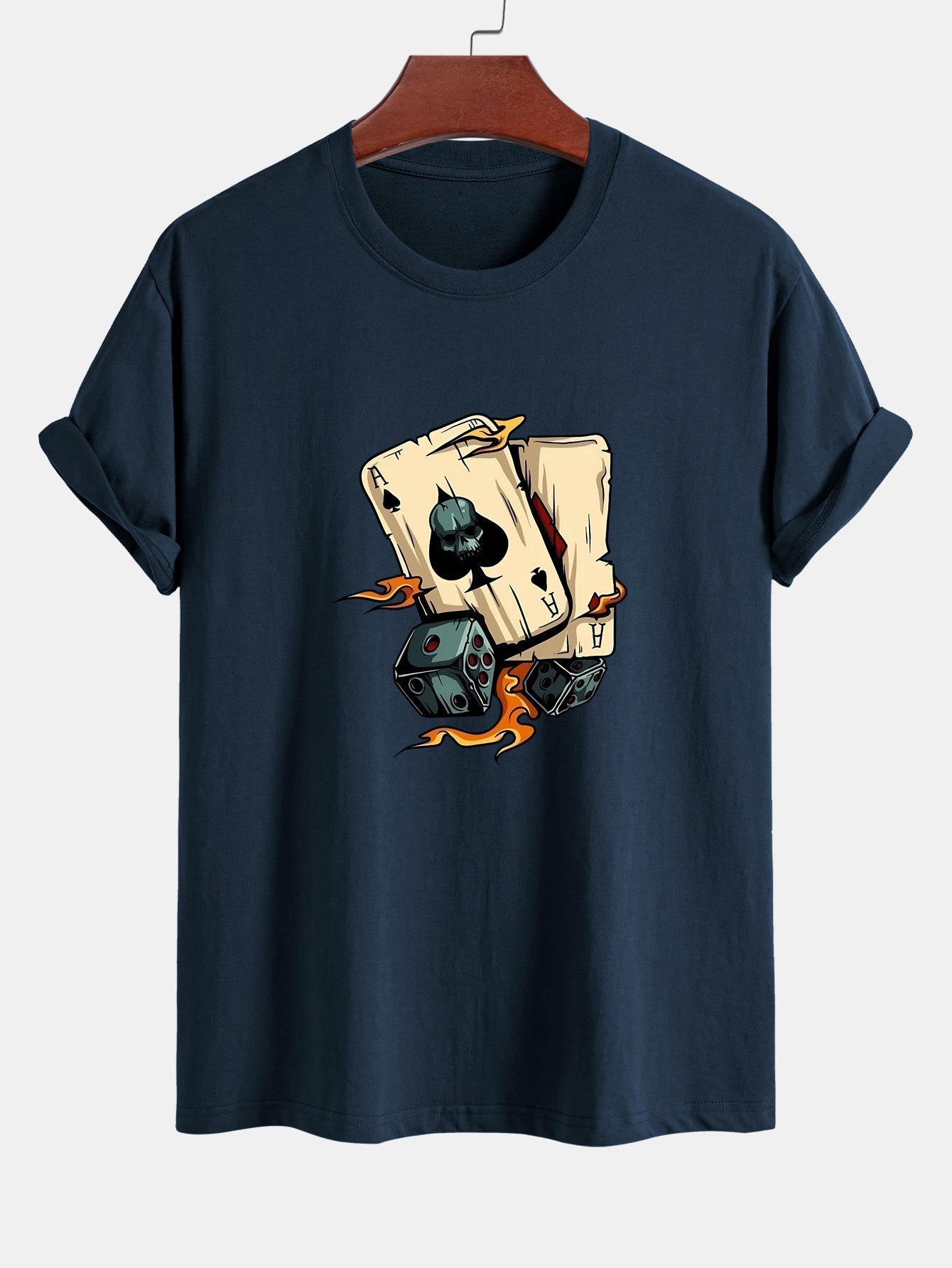 Regular Fit Dice Playing Cards Print Cotton T-Shirt
