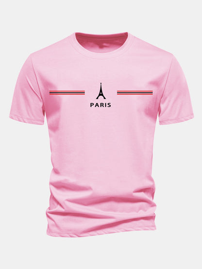 Regular Fit Paris Stripes Print Cotton T-Shirt