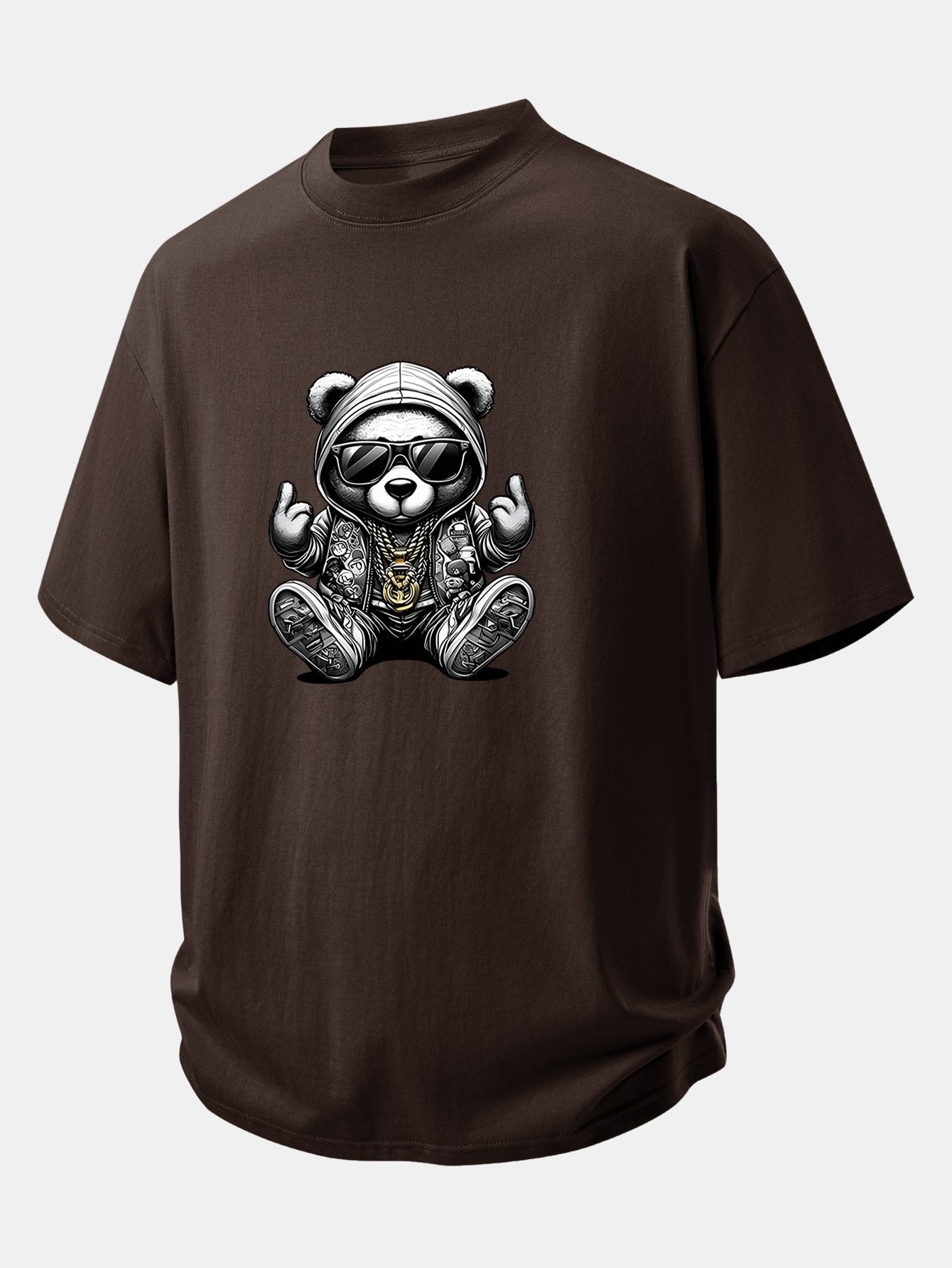 Relax Fit Hip Hop Bear Print Cotton T-Shirt
