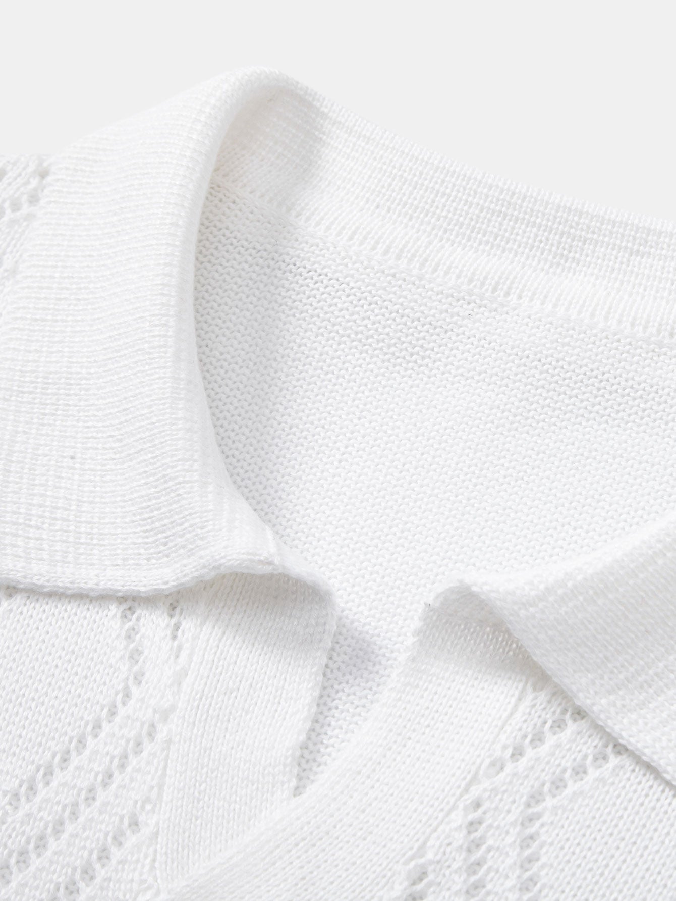 Geometric Crochet V Neck Polo Shirt