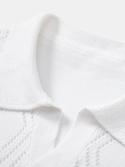 Geometric Crochet V Neck Polo Shirt