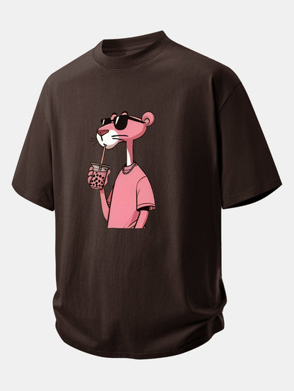 Relax Fit Pink Panther Print Cotton T-Shirt