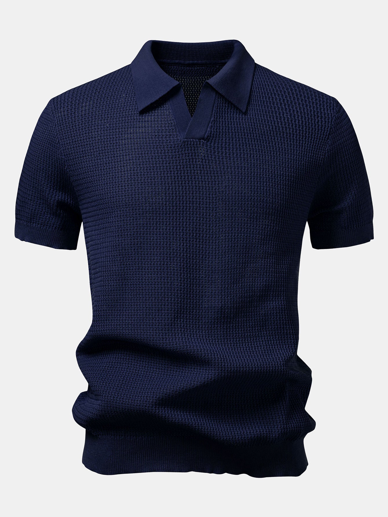 Textured Johnny Collar Crocheted Knit Polo