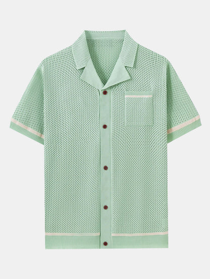 Contrast Trim Open Knit Shirt
