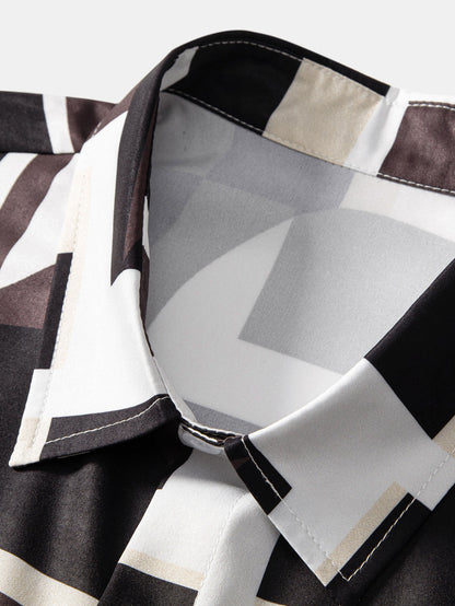 Geometry Colorblock Print Button Up Shirt