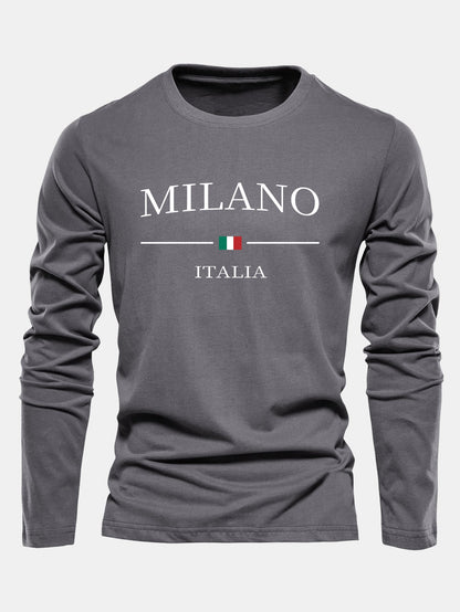 Long Sleeve Milano Print Cotton T-Shirt