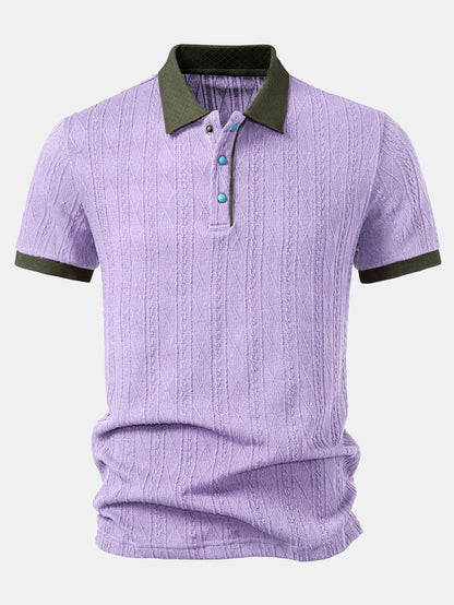 Contrast Collar Geometric Jacquard Knit Polo