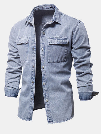 Washed Denim Overshirt With Pockets