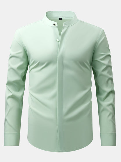 Non-Iron Hidden Placket Stand Collar Dress Shirt