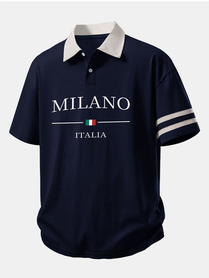 Relax Fit Milano Print Contrast Collar Polo Shirt